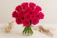 12 Floyd Hot Pink Roses bouquet